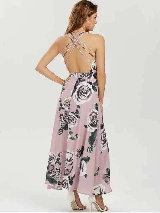 Cute Floral Strappy Beach Maxi Dress Size 12-14